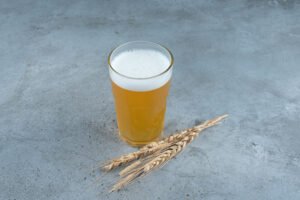 Glass Delicious Beer Wheat Gray Background High Quality Photo 300x200